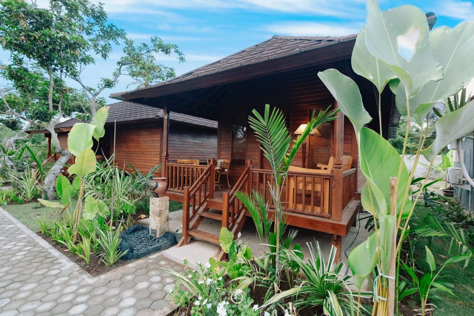 The Kori Sire wooden villa surrounded by tropical garden, North Lombok